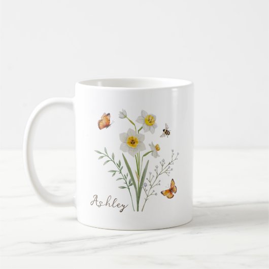 Narcissus Birth Month Flower コーヒーマグカップ (左)