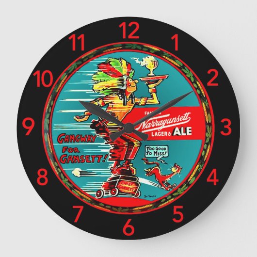 NARRAGANSETTのヴィンテージ"ビール皿"の石のコースター ラージ壁時計 (正面)