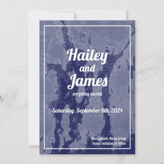 Narragansettベイヴィンテージマップ日付の結婚保存 招待状 (正面)