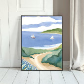 Narragansett Bay | Sailboat Coastal RI Watercolor ポスター