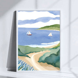 Narragansett Bay | Sailboat Coastal RI Watercolor ポスター
