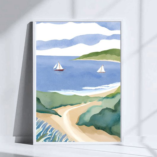 Narragansett Bay | Sailboat Coastal RI Watercolor ポスター