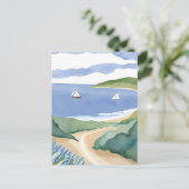 Narragansett Bay | Sailboat Coastal RI Watercolor ポストカード (スタンド正面)