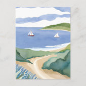 Narragansett Bay | Sailboat Coastal RI Watercolor ポストカード (正面)