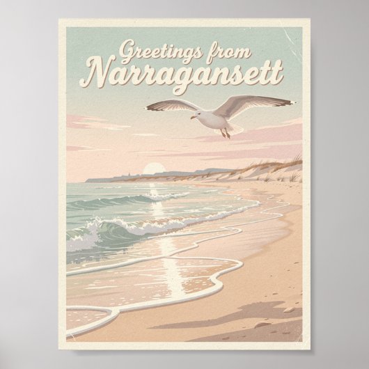 Narragansett, Rhode Island – Coastal Waves ポスター (正面)