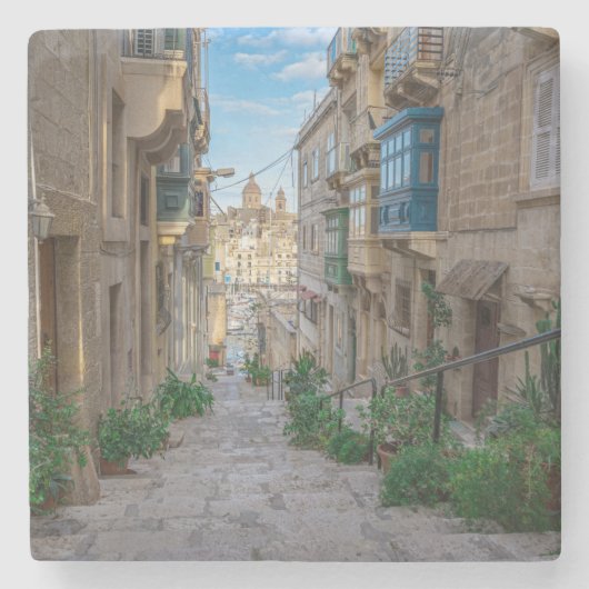 Narrow stone通りin Malta Canvas Print ストーンコースター (正面)
