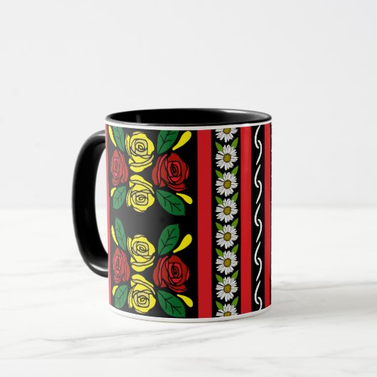 Narrowboat Red Yellow Roses Floral Patterned マグカップ (正面左)