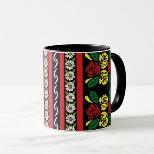 Narrowboat Red Yellow Roses Floral Patterned マグカップ (正面右)