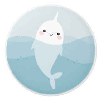 Narwhalおよび波のドア・ノブ セラミックノブ