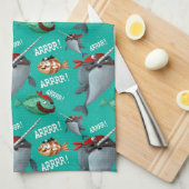 Narwhalおよび魚の海賊パターン キッチンタオル (四つ折り)