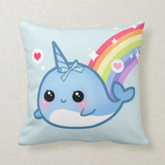 narwhalかわいいベビーおよび虹 クッション