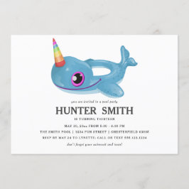 Narwhalのプールの浮遊物の誕生日のプールを囲んでのパーティ 招待状