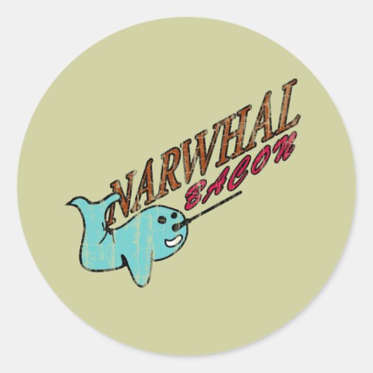 Narwhalのベーコンのレトロのロゴ ラウンドシール (正面)