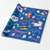 Narwhalの人魚、ユニコーンのパーソナライズな名前、年齢 ラッピングペーパー (アンロールド)