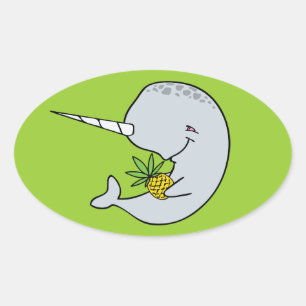 Narwhalの緑のステッカー 楕円形シール