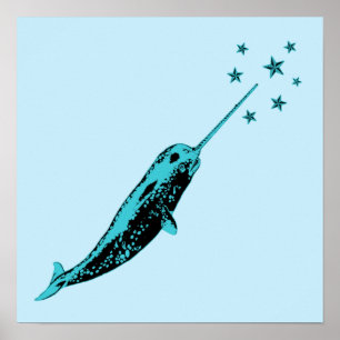 Narwhalの青い壁の芸術ポスタープリント ポスター