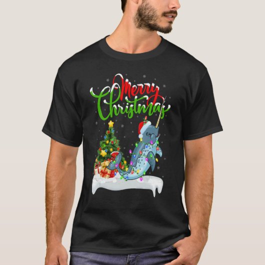 Narwhal Fish   Xmas Decorations Santa Narwhal Chri Tシャツ (正面)