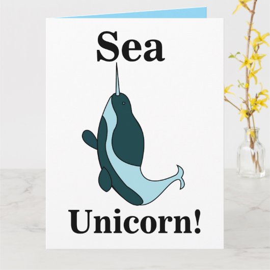 Narwhal Sea Unicorn Funny カード (黄色い花)