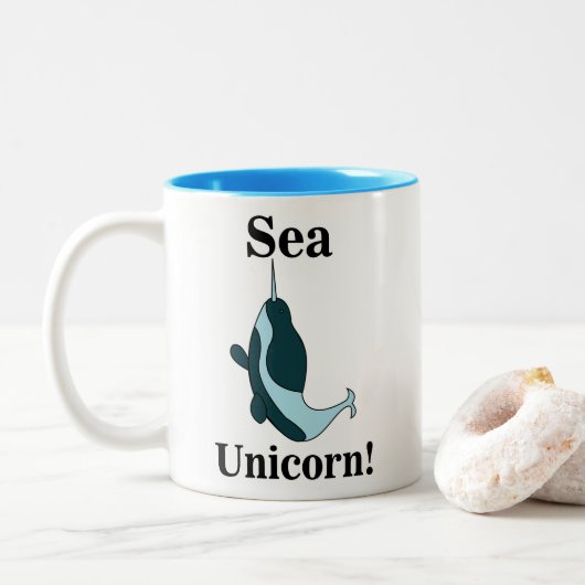 Narwhal Sea Unicorn Funny ツートーンマグカップ (ドーナツ)