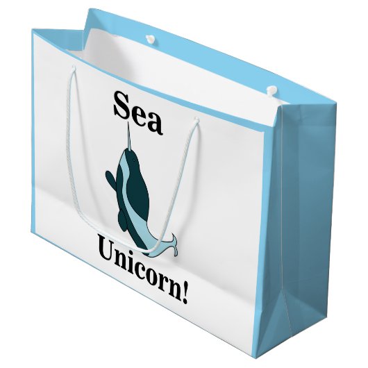 Narwhal Sea Unicorn Funny ラージペーパーバッグ (正面アングル)