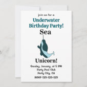 Narwhal Sea Unicorn Underwater Birthday Party 招待状 (正面)
