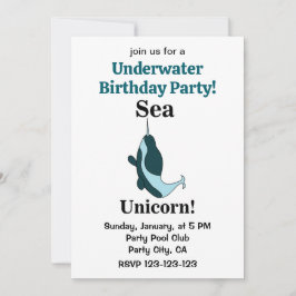 Narwhal Sea Unicorn Underwater Birthday Party 招待状