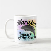 Narwhal Unicorn of the Sea,かわいい虹 コーヒーマグカップ (左)