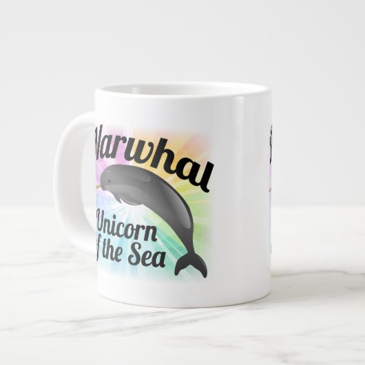 Narwhal Unicorn of the Sea,かわいい虹 ジャンボコーヒーマグカップ (正面左)