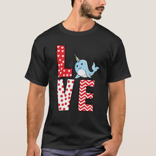 Narwhal Valentines Day Love Valentine Cute Hearts Tシャツ (正面)