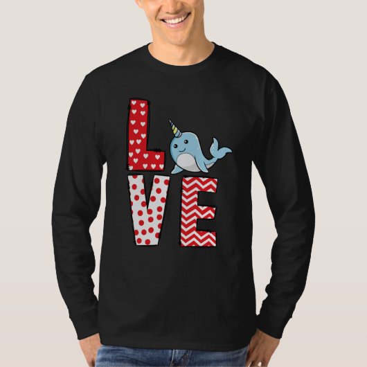 Narwhal Valentines Day Love Valentine Cute Hearts Tシャツ (正面)
