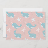 Narwhal Waves Sea Pink Girl 1st Birthday写真 招待状 (裏面)