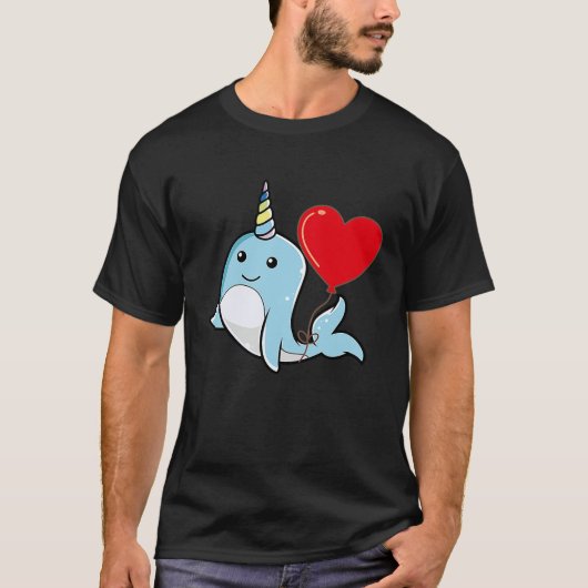 Narwhal With Heart Balloon Valentines Day Love Boy Tシャツ (正面)