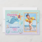 Narwhaleバースデーパーティープールビーチ写真Narwhal 招待状 (正面)