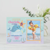 Narwhaleバースデーパーティープールビーチ写真Narwhal 招待状 (スタンド正面)