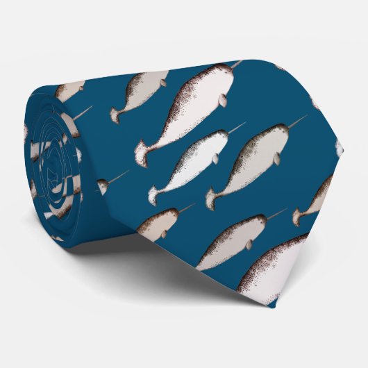 Narwhals Swim - Narwhal Pattern Whale Lover Navy ネクタイ (ロール)