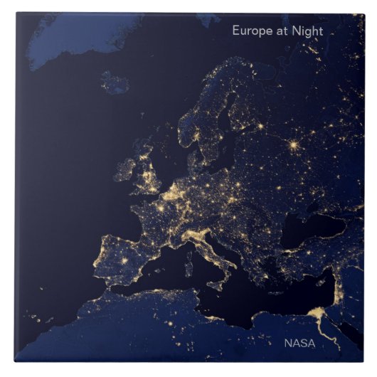 NASAによる夜のヨーロッパ タイル (正面)