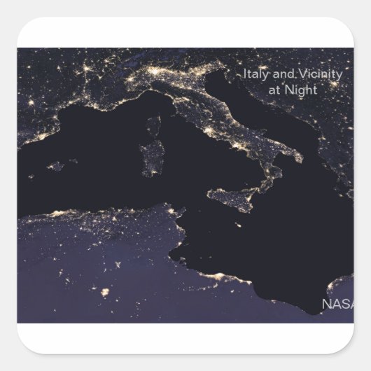 NASAの画像で夜のイタリアの照明 スクエアシール (正面)