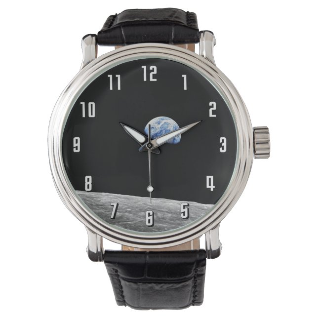 NASAアポロ8地球の月の月周回軌道写真 腕時計 (正面)