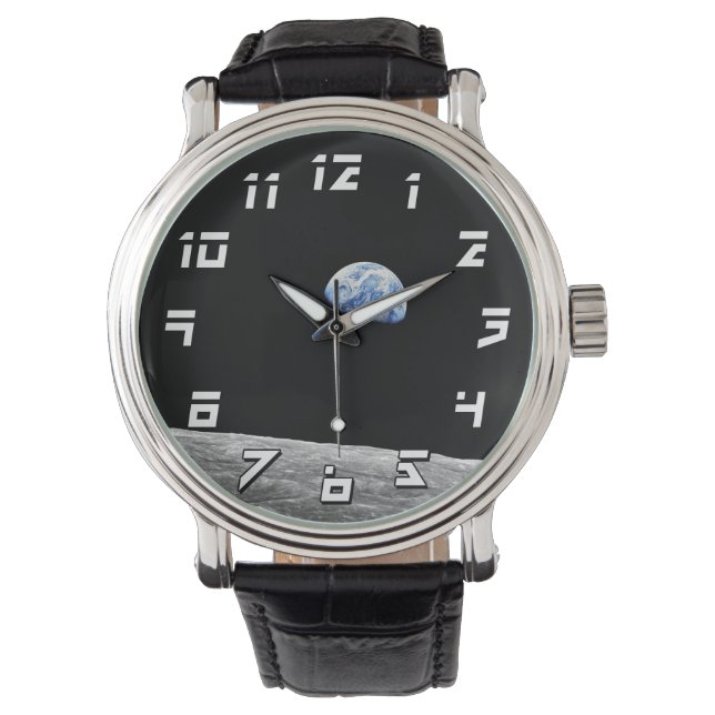 NASAアポロ8地球の月の月周回軌道写真 腕時計 (正面)