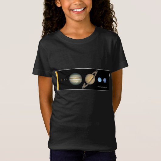 NASAシステ太陽のム惑星サイズチャートガール Tシャツ (正面)