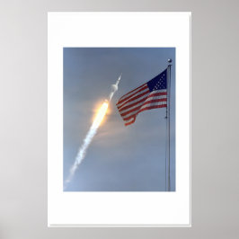NASA アポロ11号 - アメリカ国旗とクラシックなロケット写真 ポスター
