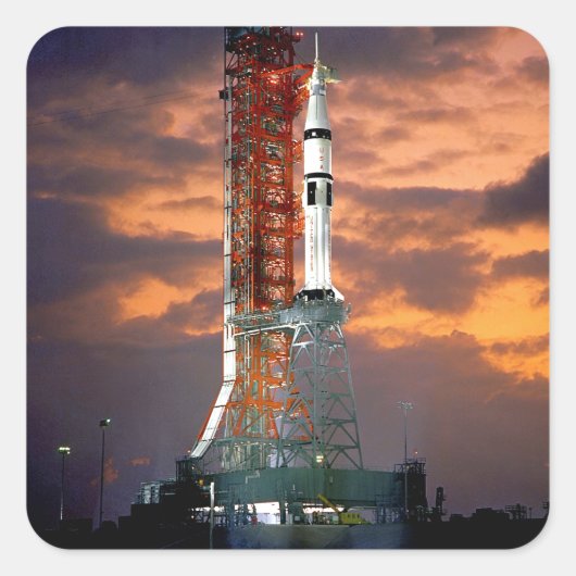 NASA アポロ・ソユーズ打ち上げロケットと日の出の発射台 スクエアシール (正面)