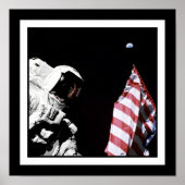 NASA Apollo 17 Astronaut Flag Earth Moon Photo ポスター (正面)