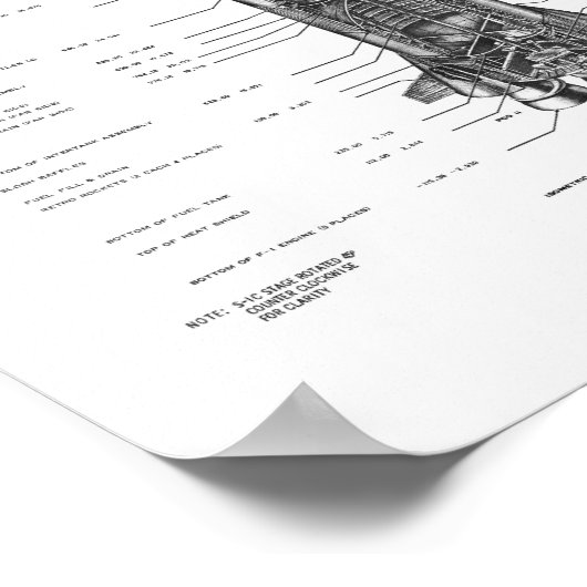 NASA Apollo Saturn V Rocket Blueprint (white) ポスター (角)