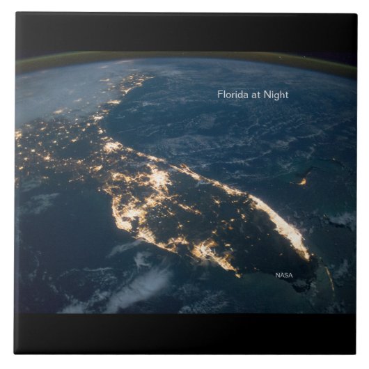 NASA ISSの夜のフロリダライトモダン写真 タイル (正面)