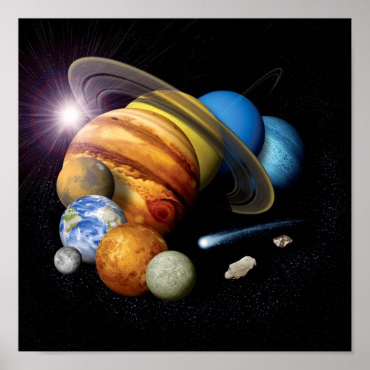 NASA JPLシステム惑星太陽のモンタージュ宇宙写真 ポスター (正面)