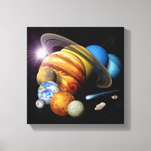 NASA JPL 太陽系惑星モンタージュ宇宙写真 キャンバスプリント (正面)