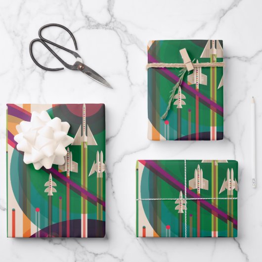 NASA/JPLSのレトロ宇宙ポスター ラッピングペーパーシート (正面)