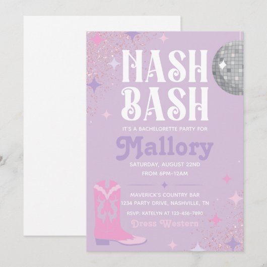 Nash Bashバチェロレッテ | Nash Bash招待状 招待状 (正面/裏面)