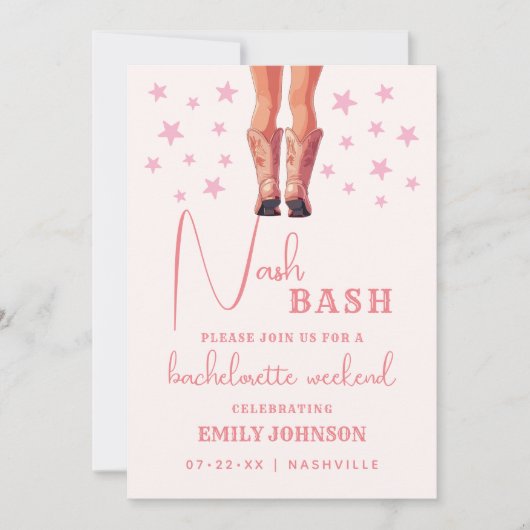 Nash Bash女性のカーボーイバチェロレッテ週末の日程 招待状 (正面)